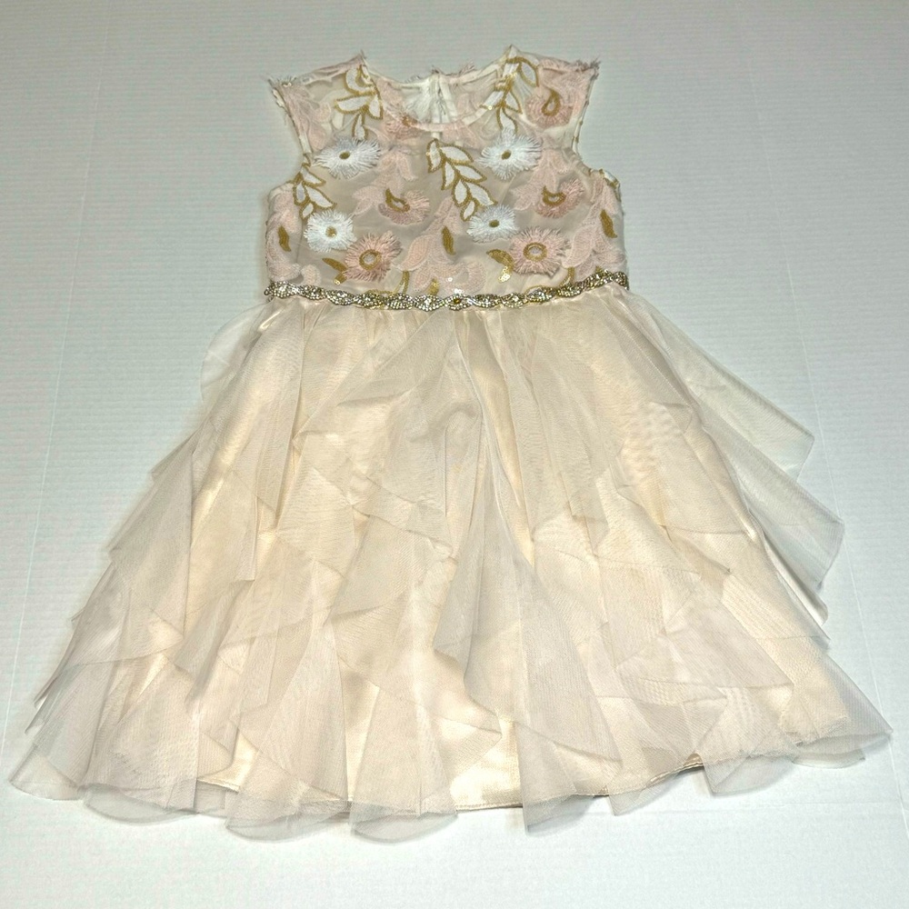 Rare Editions dress girl 6X pink floral embellished texture tulle holiday formal